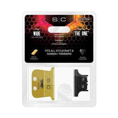 StyleCraft Fixed Gold Titanium X-Pro Wide Replacement Trimmer Blade w/ Black Diamond DLC The One Cutter Set (SC527GB)