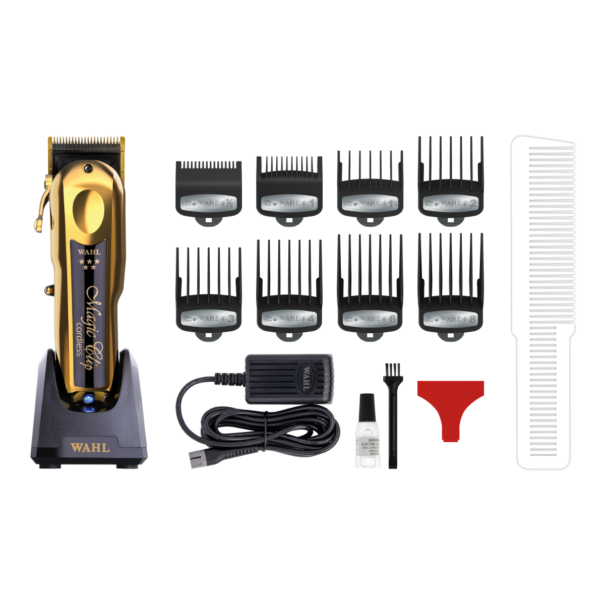 WAHL Pro Gold Magic Clip Cordless Clipper, Gold Cordless Detailer, Black Vanish Shaver + WAHL Power Station SET