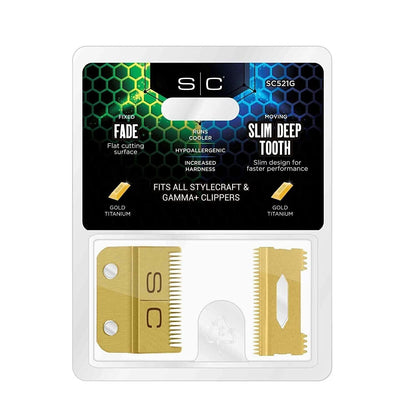 StyleCraft Replacement Fixed Gold Titanium Fade Blade Set  #SC521G